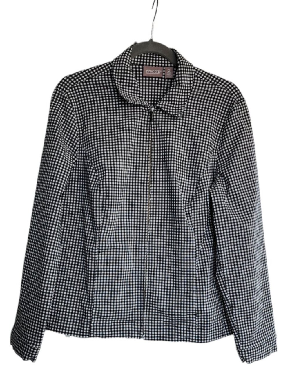 Chico's L Blazer Long Sleeve Black White Plaid Size Chico's